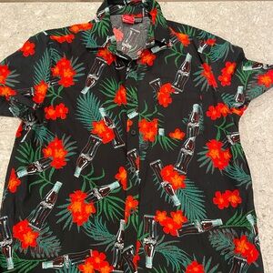 Coca Cola Tropical Black Shirt with Red Floral Design